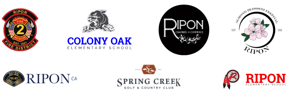 Local community logos like the Ripon Fire District, Ripon Chamber of Commerce, Colony Oak Elementary School, and others.